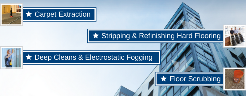 Specialty Cleaning from Buildingstars includes Carpet Extraction, Stripping & Refinishing Hard Floors, Deep Cleans & Electrostatic Fogging, Floor Scrubbing, and More!