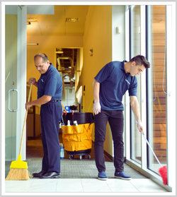 Two commercial cleaners. If you're looking for a way to reduce your company's costs, one of the best things you can do is invest in professional cleaning. There are many reasons why this will help any organization be more efficient and profitable. The first reason is that it gives office managers more time to focus on other tasks like staff development or marketing initiatives. Second, when employees arrive at work feeling refreshed and ready to go they'll have less downtime due to presenteeism or absenteeism because their offices are clean which means there's no need for them stop what they're doing just so they can tidy up! We offer reliable cleaning services for businesses of all sizes - if interested contact us today!
